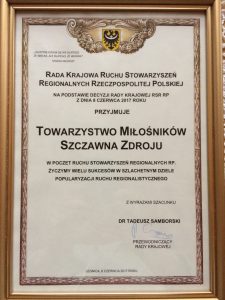 akt przyjęcia TMSZ do Rady Krajowej Ruchu Stowarzyszeń Regionalnych RP