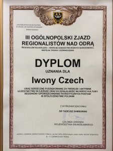 dyplom uznania dla Iwony Czech